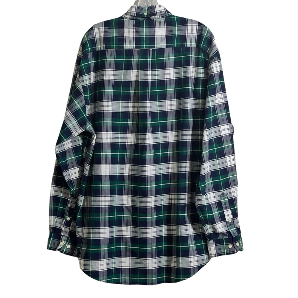Tommy Hilfiger Men’s Shirt XL Green Blue White Cotton Plaid Long Sleeve - Picture 2 of 6